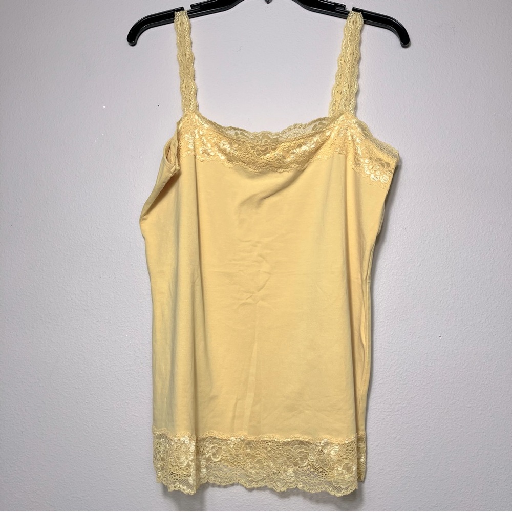 Y2K‎ LACE TANK TOP YELLOW COTTON KNIT CAMI SHIRT large Coldwater Creek lace